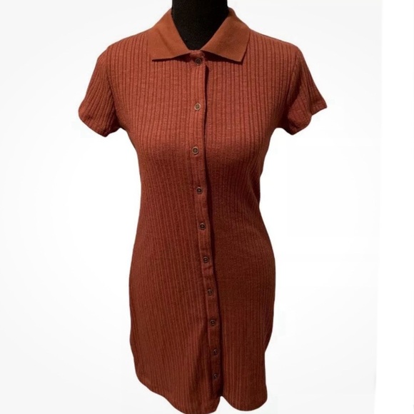 Wild Fable Rust Ribbed Polo Mini Dress - XS - Picture 2 of 5